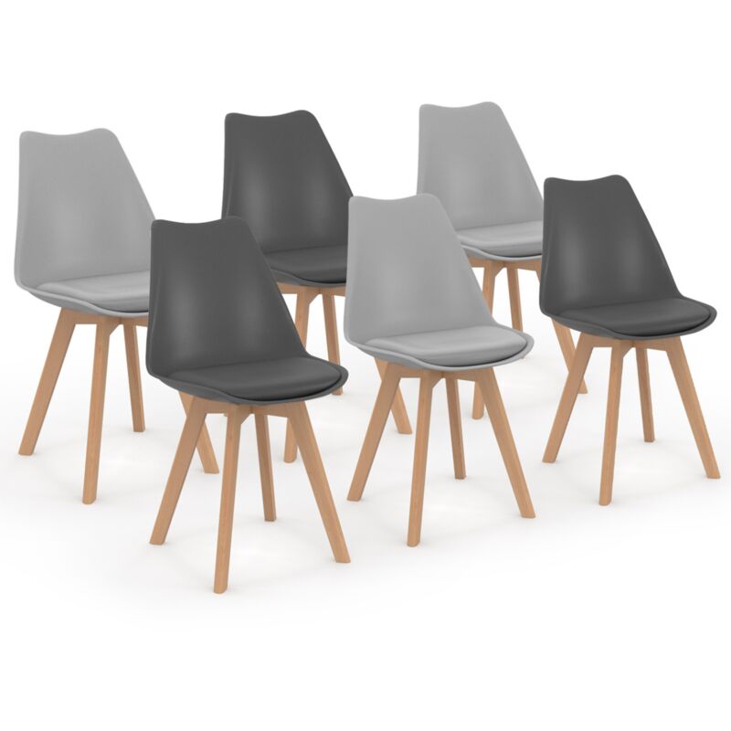 lot de 6 chaises scandinaves gris foncé et gris clair mix color