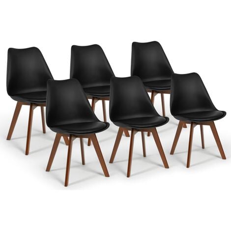 Lot de 6 chaises scandinaves SARA noires pieds foncés pour salle à manger