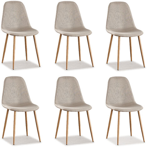 DESIGNETSAMAISON Lot de 6 chaises scandinaves tissu beige - Ela