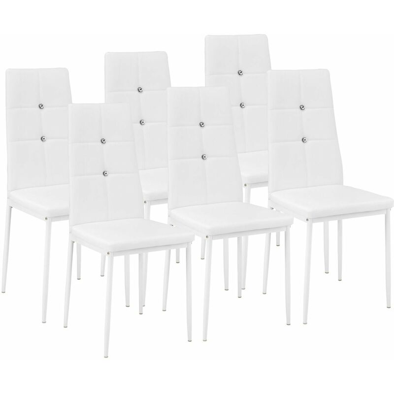 Lot de 6 chaises siège de salon cuisine salle à manger design élégant avec brillant blanc