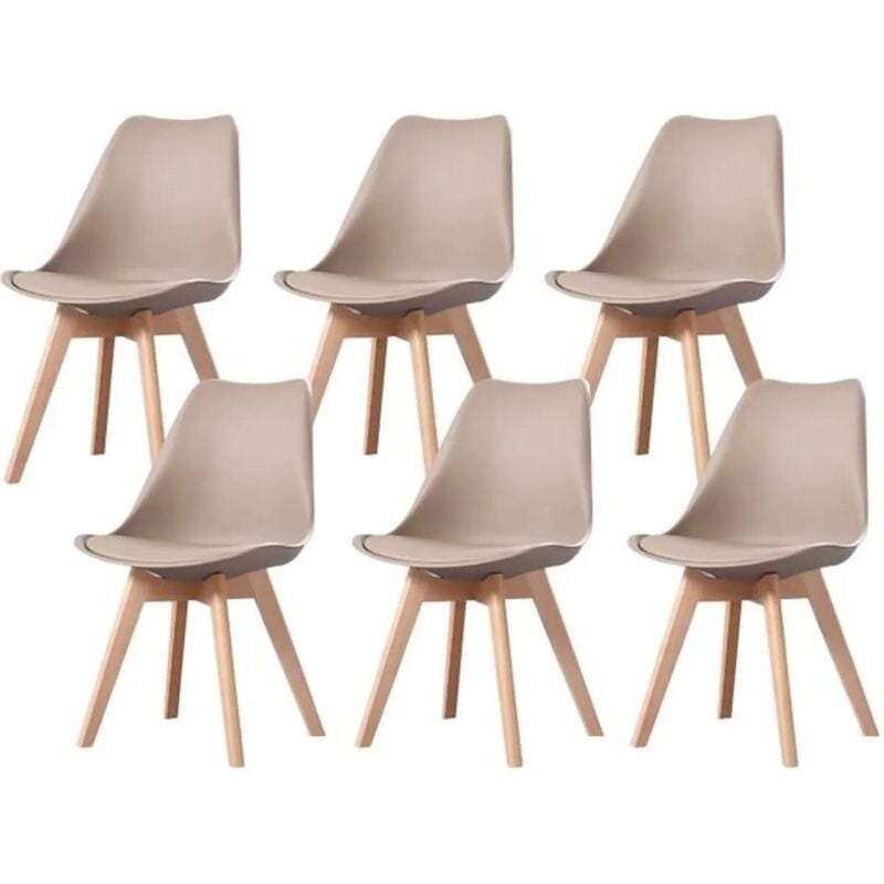Hobag - Lot de 6 chaises - Taupe - Scandinave - Pieds bois