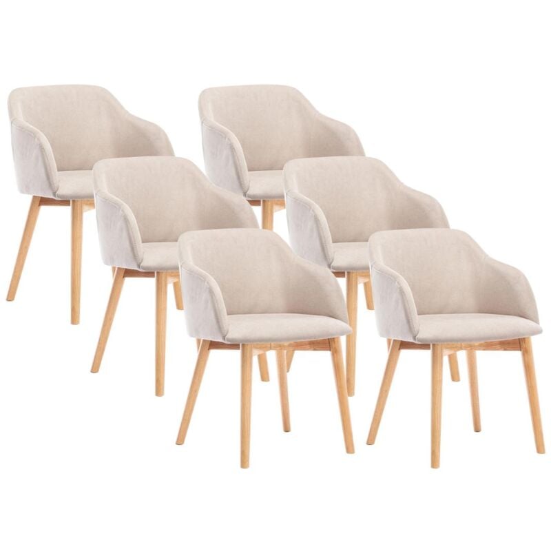 Vente-unique - Lot de 6 chaises avec accoudoirs en tissu et bois d'hévéa - Beige - jelisa