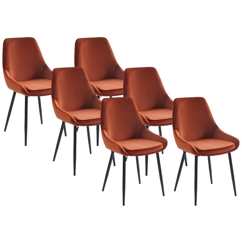 Vente-unique - Lot de 6 chaises - Velours et métal noir - Terracotta - masurie