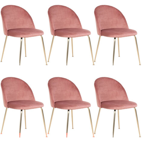 Lot de 6 Chaises Velours Rose et Pieds Métal Doré - MEYRIN