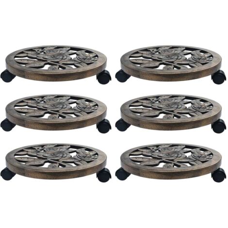 Lot de 6 Chariots pour plantes  Support et plateau pour jardinière Bronze 38 cm Plastique 30816