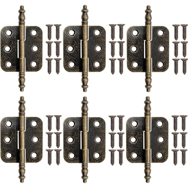 Linghhang - Lot de 6 Charniere Vintage en Bronze pour Porte Placard Charniere Decorative en Fer avec Vis