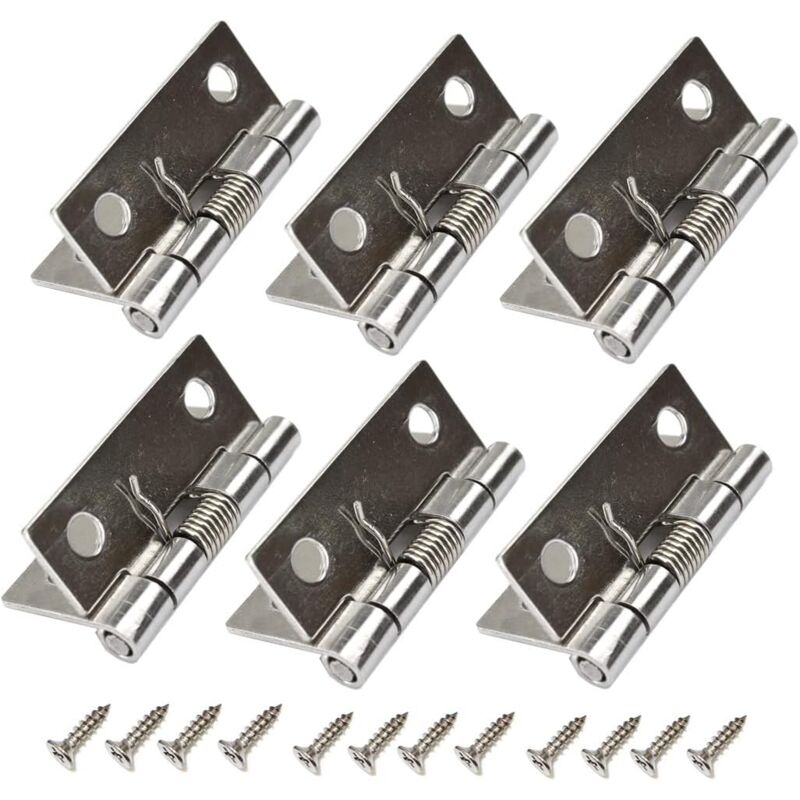 Lot de 6 charnières de porte à ressort de 6,3 cm, charnières de fenêtre robustes en acier inoxydable 304 pour portes intérieures et extérieures