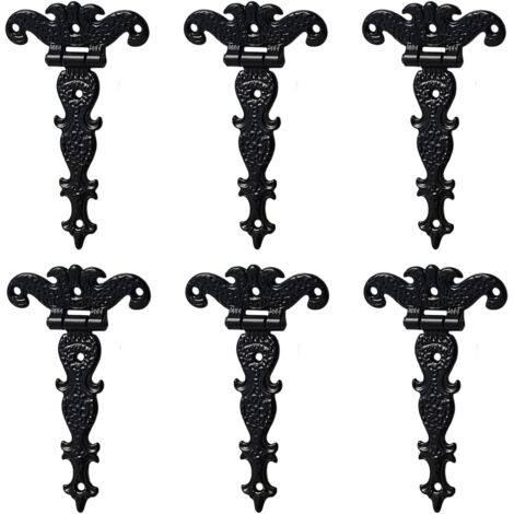 Lot de 6 charnières décoratives classiques en T, charnières en alliage de zinc robustes pour portes de cabanon de style antique.