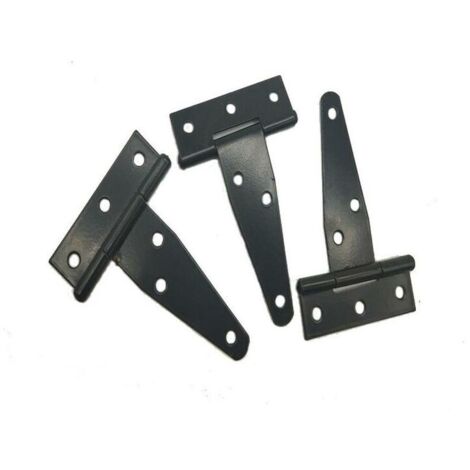 Lot de 6 charnières en T noires pour porte de grange, 5 cm (2 pouces), vis incluses, charnières robustes pour porte, fenêtre et abri de jardin.