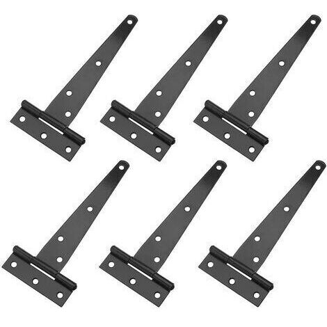 Lot de 6 charnières en T pour abri de jardin - 10 cm - Robustes - Acier forgé - Ne rouille pas - Noir