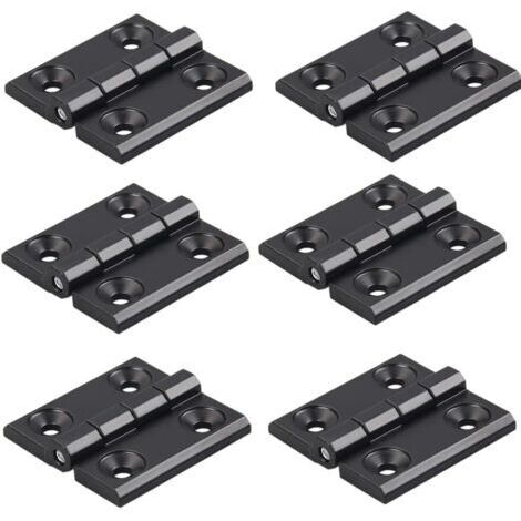 Lot de 6 charnières noires en alliage de zinc - 40 x 40 mm - Charnières profilées en aluminium - Kit d'installation pour profilé d'extrusion en aluminium 2020 - 6 mm