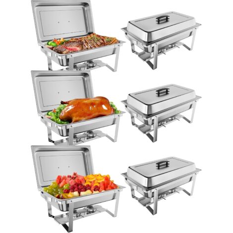 Lot de 6 Chauffes-plats Rectangulaires 8QT – Buffet & Traiteur Acier Inoxydable NSF, Pliables, Idéal Fêtes & Réceptions