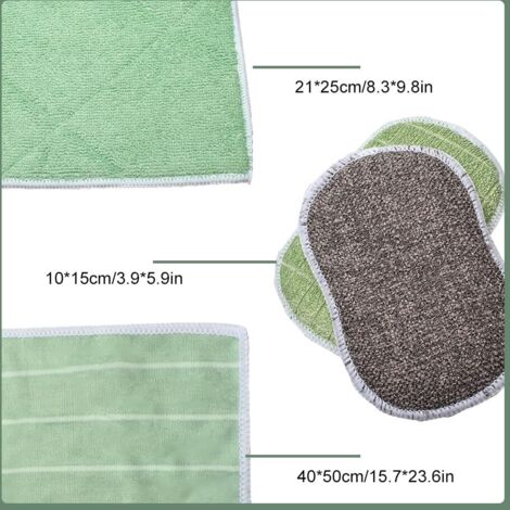 Lot de 6 Chiffon Bambou Microfibre,Nettoyer et lustrer Toutes Les Surfaces Lisses et fragiles,2 lavettes, 2 lustreuses, 2 Eponge