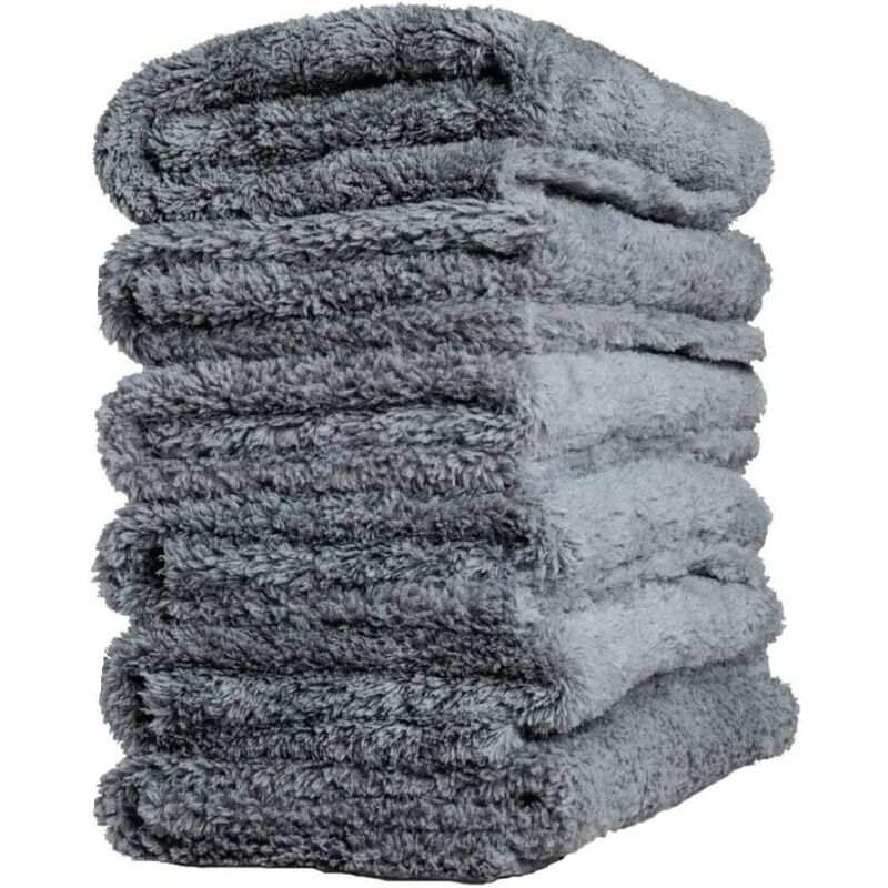 Bearsu - Lot de 6 Chiffon Microfibre de Voiture sans Bords pour séchage Rapide, Réutilisable pour Nettoyage, Polissage 450gsm 40x40cm (Gris)