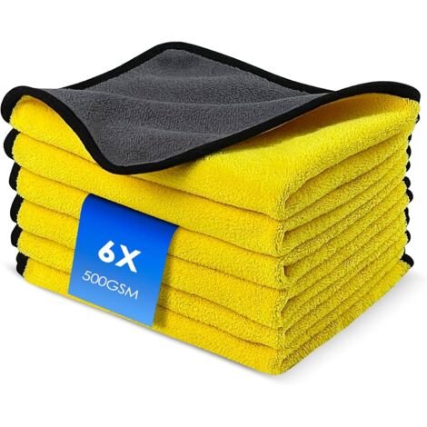 Lot de 6 Chiffon Microfibre Voiture avec 500 GSM, Sechage Lavette Microfibre Lingettes Poussiere Serviette pour la Peinture Voiture, Ultra Absorbant, Nettoyage Professionnel 40 X 30 cm