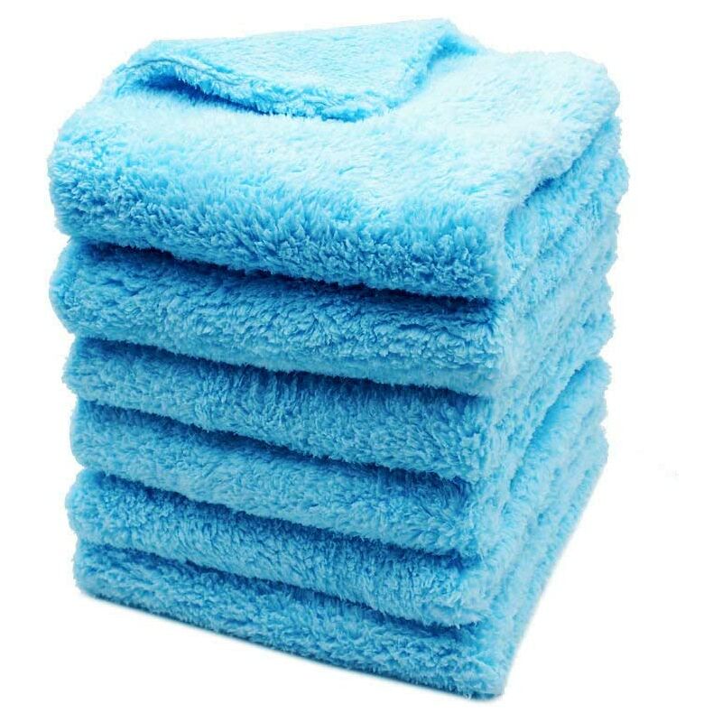 Bearsu - Lot de 6 Chiffons Microfibre Voiture Sans Bords,450GSM Ultra Absorbant Serviettes Microfibre pour Séchage Polissage Voiture 40x40cm(Bleu)