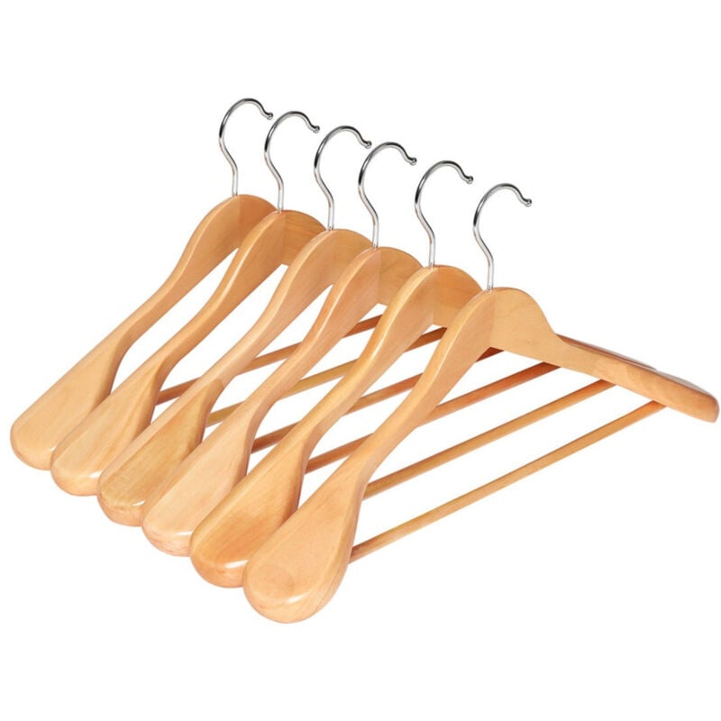 Helloshop26 - Lot de 6 cintres en bois massif avec épaules très larges antidérapants pour costumes chemises manteaux vestes pantalons crochets