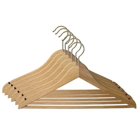 Lot De 6 Cintres En Bois Verni Galbes A – Encoches+barre – Mondex