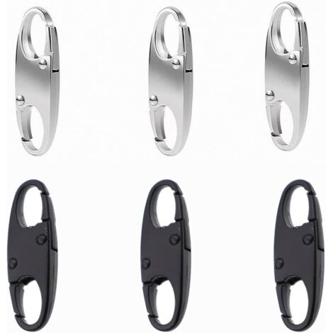 Lot de 6 clips antivol pour fermeture éclair, Noir et Argenté fermeture éclair amovible, Remplacement de Tirette de Fermeture, le camping