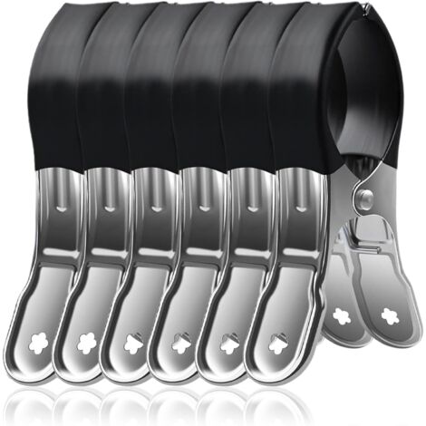 Lot de 6 clips de fixation pour bâche de piscine en acier inoxydable, grands piquets de sol avec capuchons de protection, clips de fixation noirs étanches en métal résistant au vent.