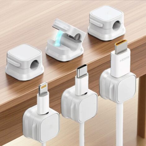 Lot de 6 clips magnétiques autocollants pour câbles, organisateur de câbles à ressort pour bureau, mur, voiture et bureau, système de gestion des câbles-AquaForge