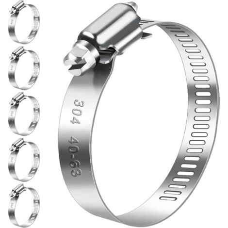 Lot de 6 colliers de serrage 40-63 mm en acier inoxydable 304 - Colliers de serrage réglables pour tuyau de piscine, tuyau d'aspiration, tuyau de refoulement