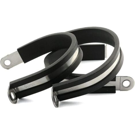 Lot de 6 colliers de serrage pour câbles de 50 mm (2 pouces) recouverts de caoutchouc, en acier inoxydable 304.