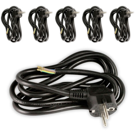 Lot de 6 cordons d'alimentation avec prise 16A 3G1,5mm² 2m - Noir - Zenitech