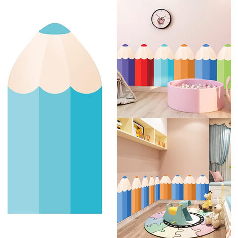 Lot de 6 coussinets muraux en forme de crayon, autocollants muraux DIY, 25 x 50 cm, coussins de décoration intérieure