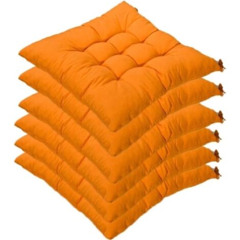 Lot de 6 coussins de chaise carrs 40 x 40 cm, matelasss, confortables et colors, pour intrieur et extrieur (orange)