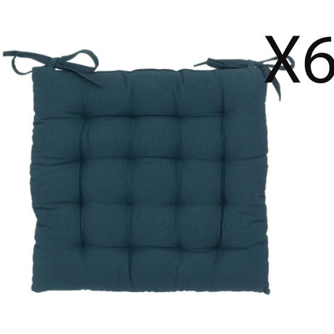 Lot de 6 coussins de chaise, coussin d'assise en coton coloris bleu foncé - Longueur 38 x Profondeur 38 x Hauteur 4.5 cm -PEGANE-