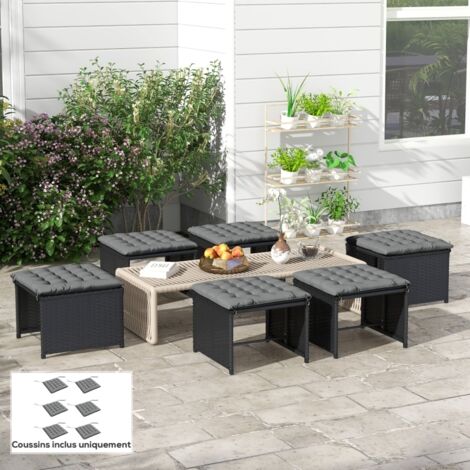 Lot de 6 coussins de chaise de jardin, Coussins extérieur capitonné, grand confort cm avec attaches, dim. 40L x 40l cm
