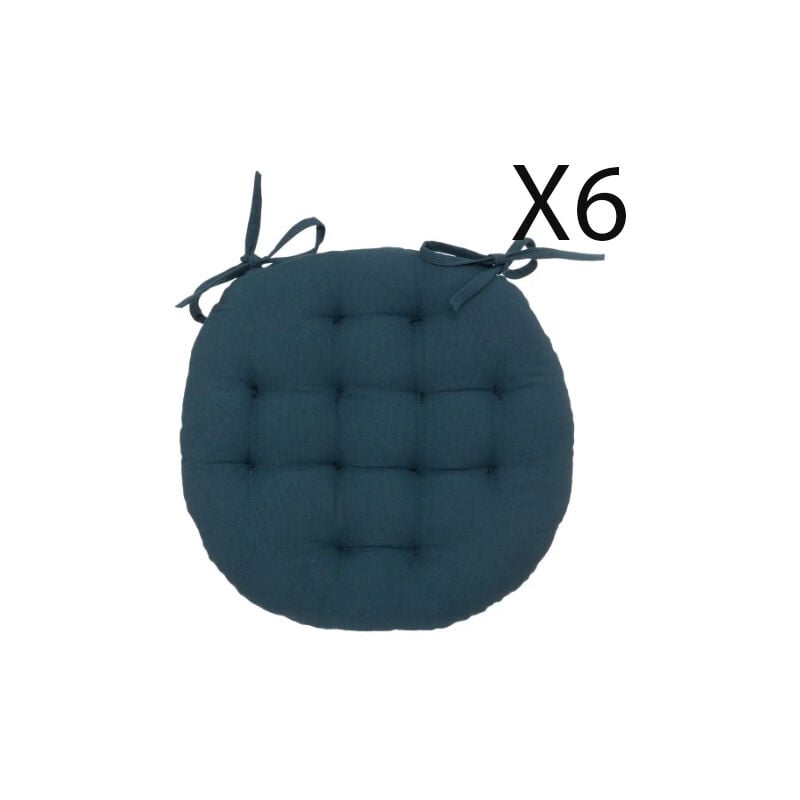 Pegane - Lot de 6 coussins de chaise rond, coussins d'assise en coton coloris bleu foncé - Diamètre 38 x Hauteur 5 cm