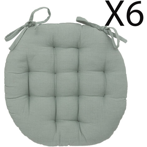 Lot de 6 coussins de chaise rond, coussins d'assise en coton coloris vert céladon - Diamètre 38 x Hauteur 5 cm -PEGANE-