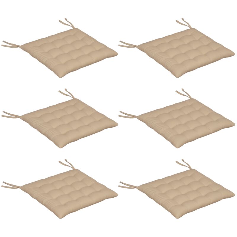 Outsunny - Lot de 6 coussins de chaises de jardin avec attaches kaki
