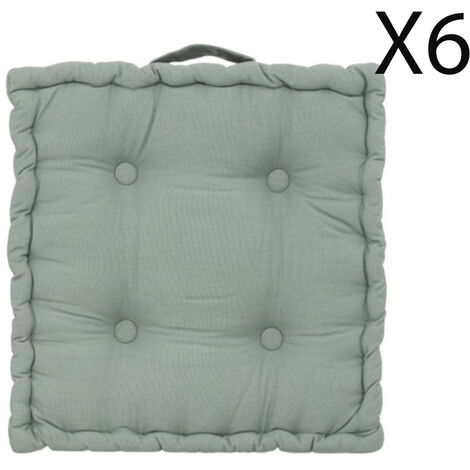 Lot de 6 coussins de sol carré, coussin d'assise en coton coloris vert céladon - Longueur 40 x Profondeur 40 x Hauteur 8 cm -PEGANE-
