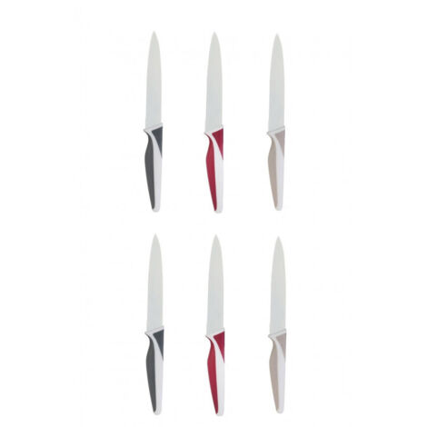 Lot de 6 couteaux en inox - 1,5 x 23 x 2,3 cm - Taupe/Gris/Rouge - Livraison gratuite