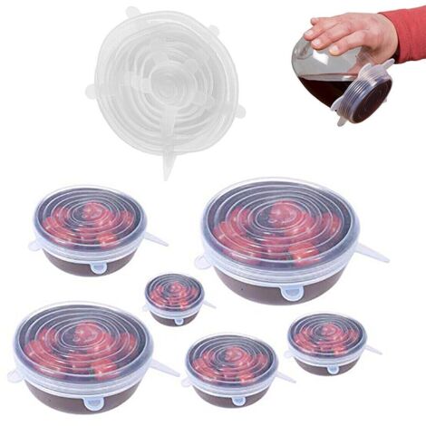 LOT DE 6 COUVERCLES EXTENSIBLES EN SILICONE DE DIFFÉRENTES TAILLES MICRO-ONDES RÉFRIGÉRATEUR
