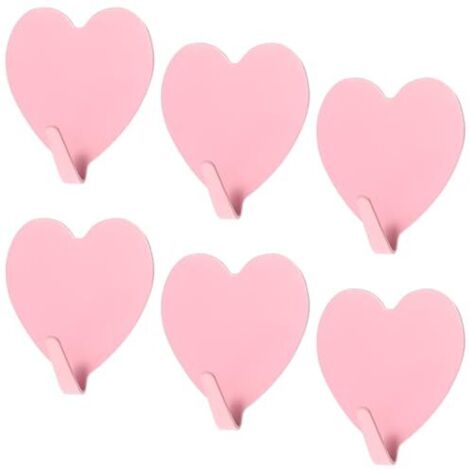 Lot de 6 crochets autocollants coeurs - Acier inoxydable rose - Porte, couloir, salle de bain, cuisine, bureau - Crochets décoratifs (rose)