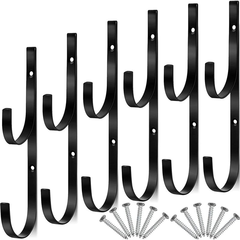 Lot de 6 crochets de poteau de piscine en métal avec 12 vis pour accessoires de piscine (noir)