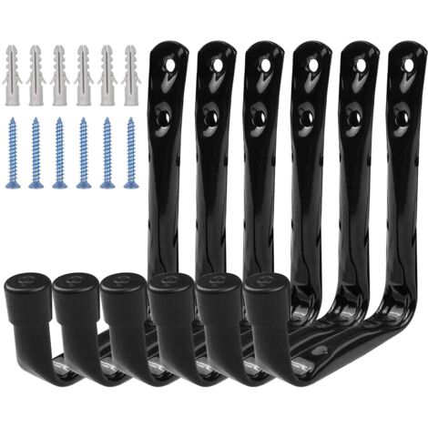 Lot de 6 Crochets de Rangement de Garage Robustes, Support Mural avec Visser Set, Crochet Utilitaires Résistants de Stockage en Acier pour Outils Êlectriques Êchelle Vélos 11.5cm x 9cm Noir