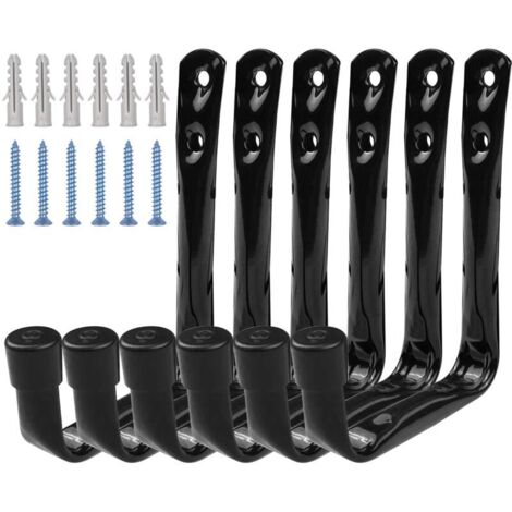 Lot de 6 Crochets de Rangement de Garage Robustes, Support Mural avec Visser Set, Crochet Utilitaires Résistants de Stockage en Acier pour Outils Êlectriques Êchelle Vélos 11.5cm x 9cm Noir