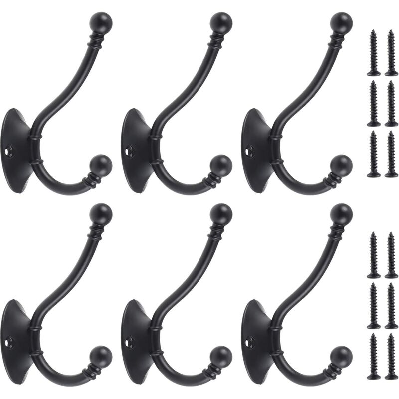Lot de 6 crochets de rangement pour porte-manteau rétro (noir)