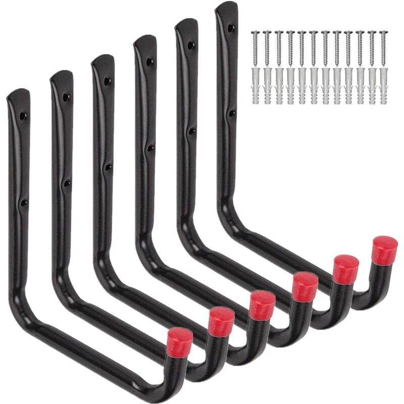 Linghhang - Lot de 6 crochets de rangement robustes pour garage, 17 cm, support mural pour tuyau d'arrosage, chaise pliante et vélo
