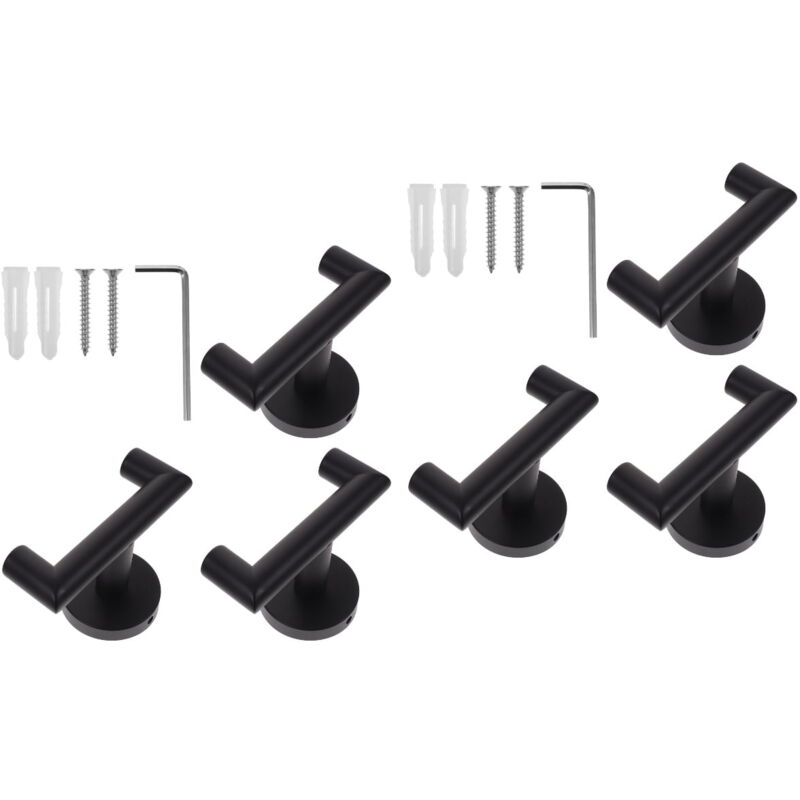 Lot de 6 crochets doubles en acier inoxydable pour serviettes, manteaux, fixation murale, pour salle de bain