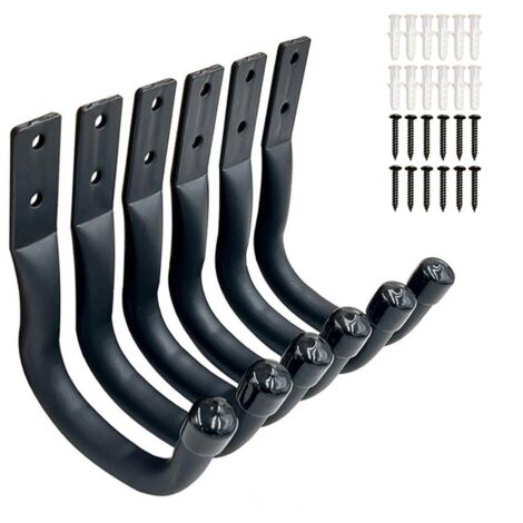 Lot de 6 Crochets en Forme de J Robustes pour Rangement de Garage, Support Velo Mural Crochet, Outils électriques Crochet Mural, Capacité de charge 25 kg