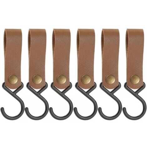 Lot de 6 Crochets en Forme de S en Cuir,Crochets en S en Acier Inoxydable pour Accrocher des Casseroles,Casseroles,Tasses à café,Vêtements,Ustensiles d'extérieur（Kaki）
