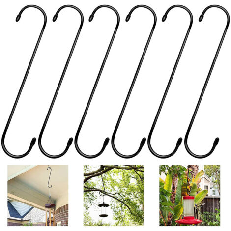 Lot de 6 crochets en S extra longs de 25 cm en forme de S - Crochets robustes noirs pour suspendre des plantes, des armoires, des fleurs, des paniers, des patios
