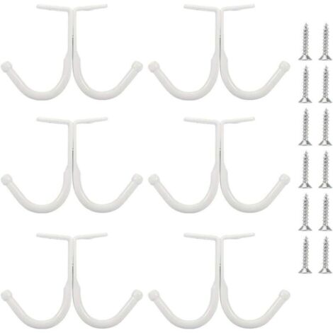 Lot de 6 crochets et branches doubles - Crochets pour manteaux sous étagère, porte-serviettes de salle de bain (blanc)