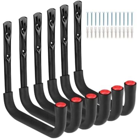 Lot de 6 crochets garage, 20 cm, robustes en acier et EVA, pour vélo, chaise, tuyau, intérieur extérieur -